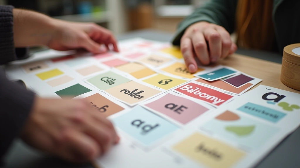 Color palette creation process showing swatches and typography samples organized systematically