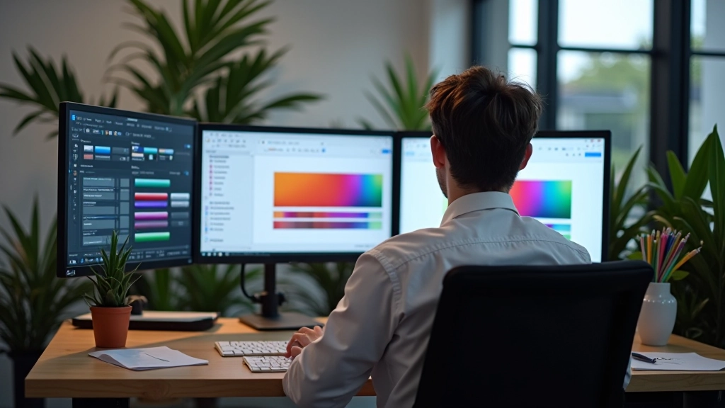 Multiple design tools open on a computer screen, showing color palettes and contrast checkers