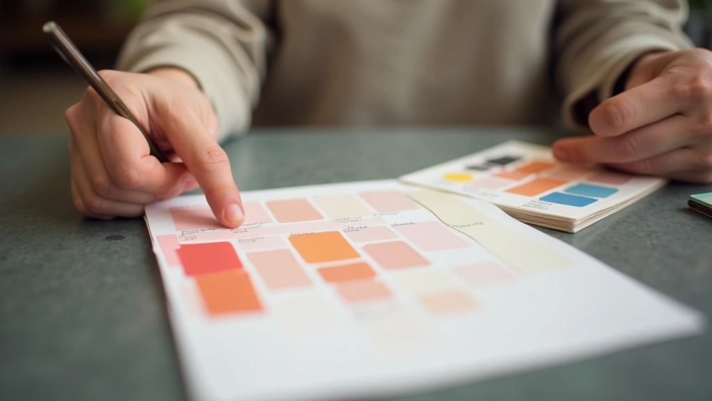 Designer creating color palette swatches and typography samples for cohesive brand identity