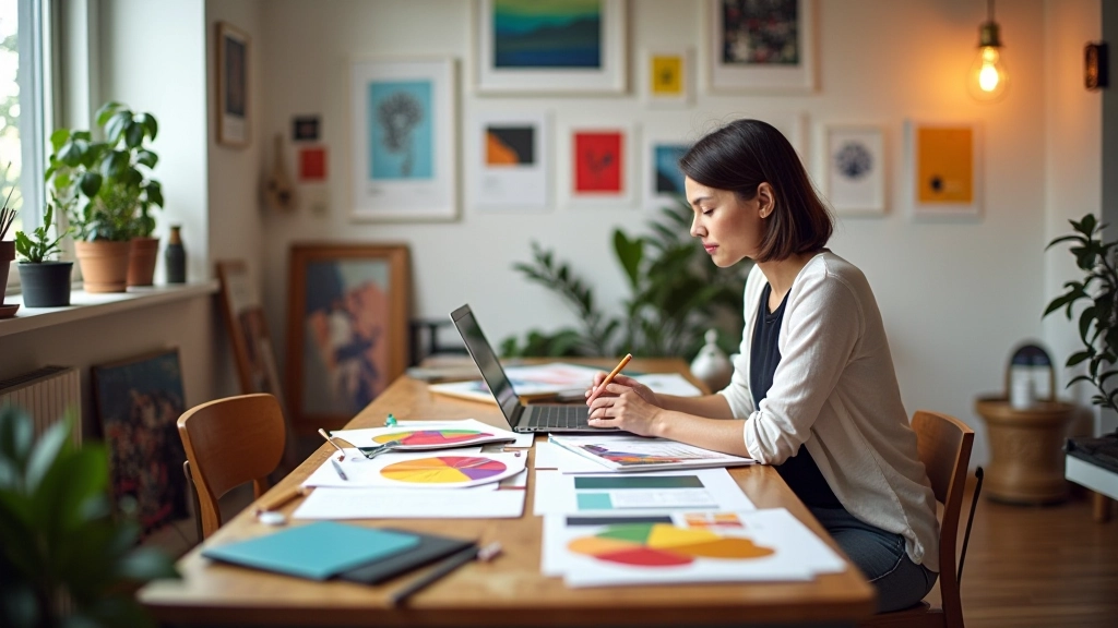Designer workspace with real design project examples and color studies