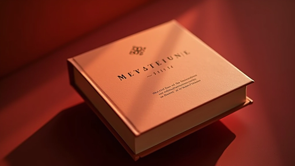 Luxury brand packaging featuring warm burgundy and gold colors paired with classic serif typography, elegant composition