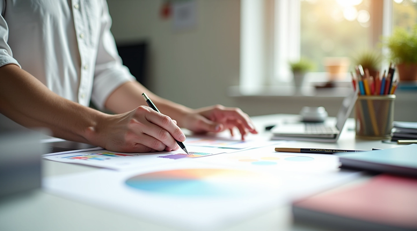 Design studio workspace with color and typography materials